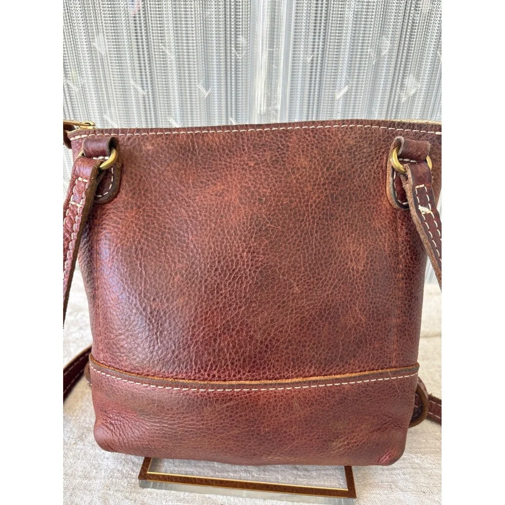 Portland Leather Goods Brown Leather Crossbody Bag Small Zip Top Cognac